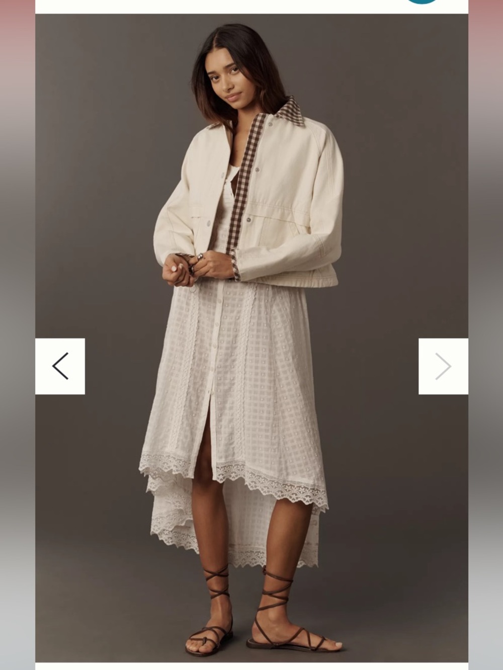 Bagatelle Cream Barn Jacket with Brown Gingham Collar